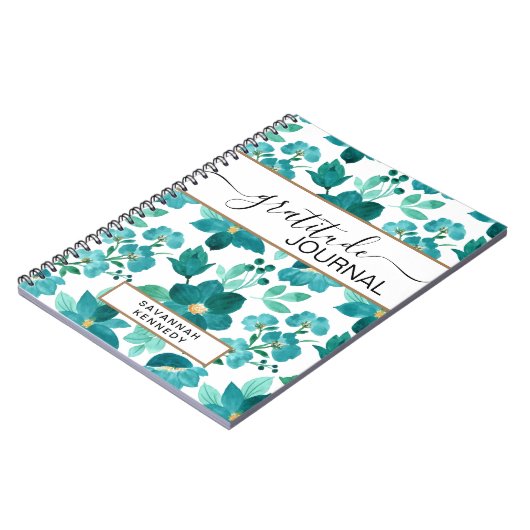 Blauwe bloem dankbaarheid journaal notitieboek (Linkerzijde)