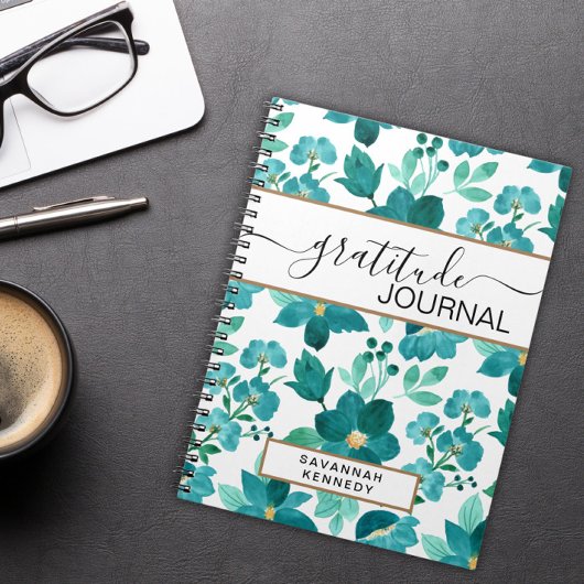 Blauwe bloem dankbaarheidsdagboek notitieboek