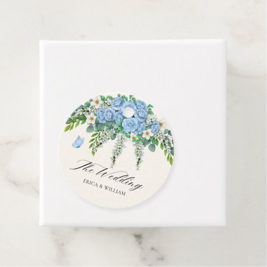 Blauwe bloem decoratie bedankjes labels (In situ)