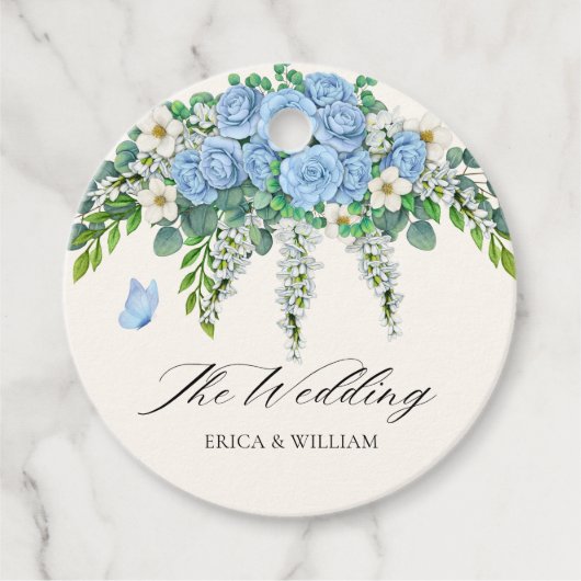 Blauwe bloem decoratie bedankjes labels (Voorkant)