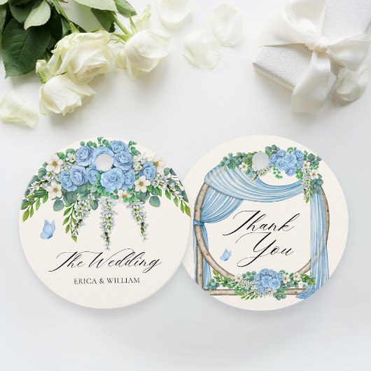 Blauwe bloem decoratie bedankjes labels