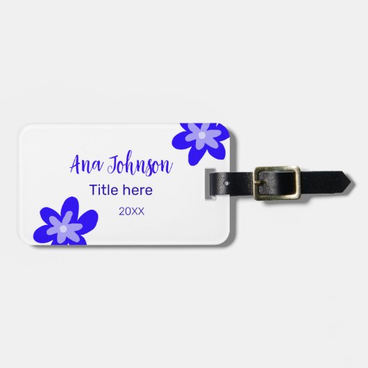 Blauwe bloem doodle naam titel jaar 20XX beroep Bagagelabel (Voorkant horizontaal)