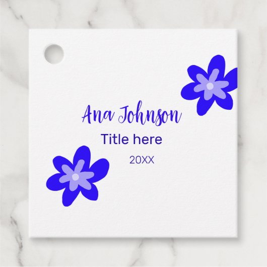 Blauwe bloem doodle naam titel jaar 20XX beroep Bedankjes Labels (Voorkant)