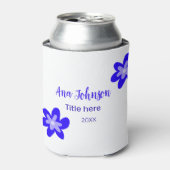 Blauwe bloem doodle naam titel jaar 20XX beroep Blikjeskoeler (Blikje Voorkant)