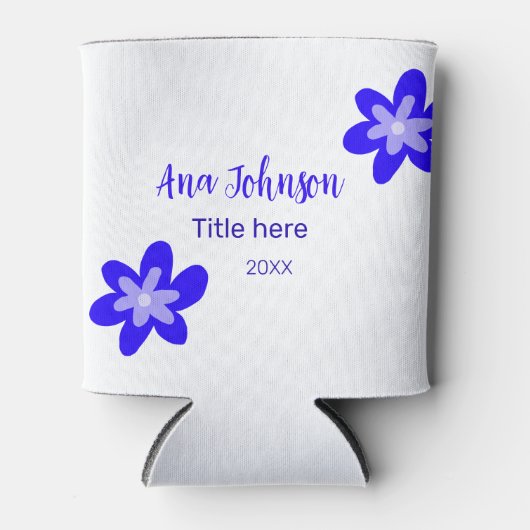 Blauwe bloem doodle naam titel jaar 20XX beroep Blikjeskoeler (Voorkant)