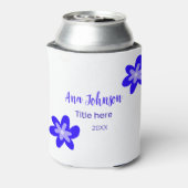 Blauwe bloem doodle naam titel jaar 20XX beroep Blikjeskoeler (Blikje Achterkant)