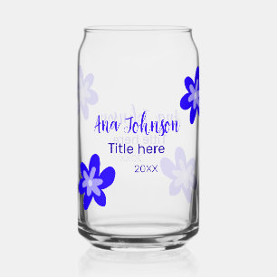 Blauwe bloem doodle naam titel jaar 20XX beroep Blikvorm Glas