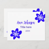 Blauwe bloem doodle naam titel jaar 20XX beroep Briefkaart (Voorkant / Achterkant)