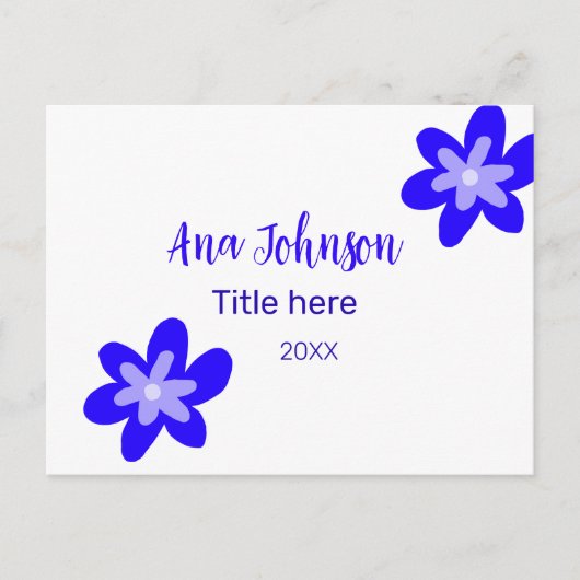 Blauwe bloem doodle naam titel jaar 20XX beroep Briefkaart (Voorkant)
