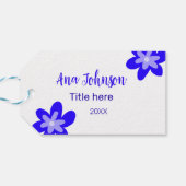 Blauwe bloem doodle naam titel jaar 20XX beroep Cadeaulabel (Achterkant Horizontaal)