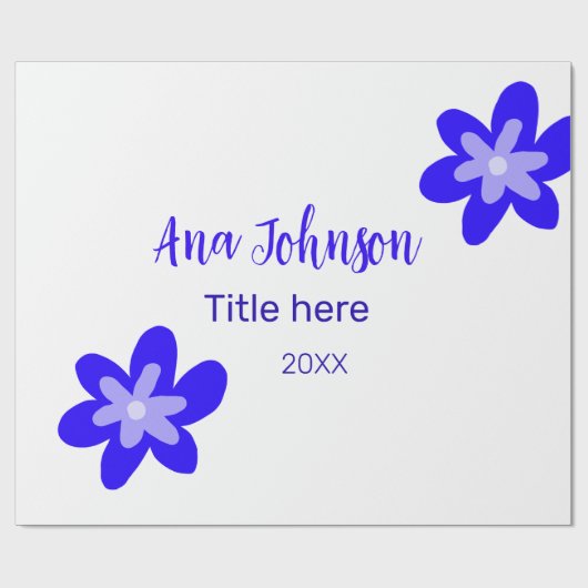 Blauwe bloem doodle naam titel jaar 20XX beroep Cadeaupapier (Vlak)