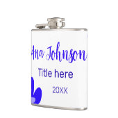 Blauwe bloem doodle naam titel jaar 20XX beroep Heupfles (Links)