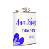 Blauwe bloem doodle naam titel jaar 20XX beroep Heupfles (Rechts)