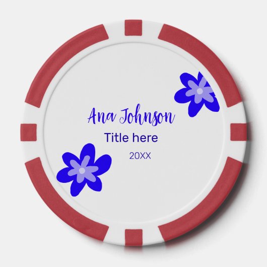 Blauwe bloem doodle naam titel jaar 20XX beroep Poker Chips (Voorkant)