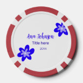 Blauwe bloem doodle naam titel jaar 20XX beroep Poker Chips (Achterkant)