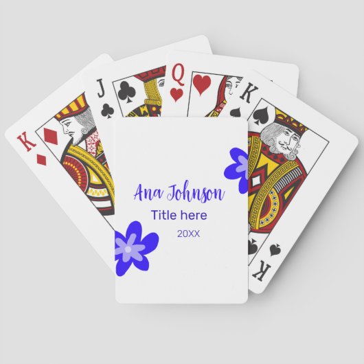 Blauwe bloem doodle naam titel jaar 20XX beroep Pokerkaarten (Achterkant)