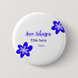 Blauwe bloem doodle naam titel jaar 20XX beroep Ronde Button 5,7 Cm