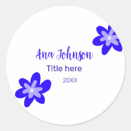 Blauwe bloem doodle naam titel jaar 20XX beroep Ronde Sticker