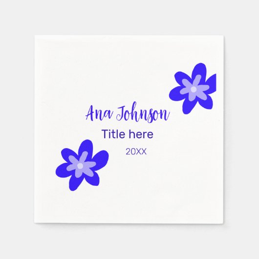 Blauwe bloem doodle naam titel jaar 20XX beroep Servet (Voorkant)