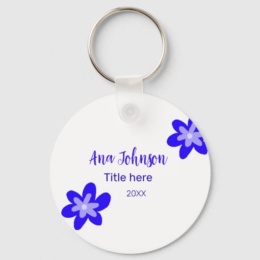 Blauwe bloem doodle naam titel jaar 20XX beroep Sleutelhanger (Voorkant)