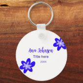 Blauwe bloem doodle naam titel jaar 20XX beroep Sleutelhanger (Voorkant)