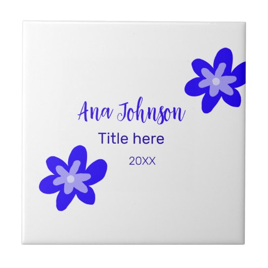 Blauwe bloem doodle naam titel jaar 20XX beroep Tegeltje (Voorkant)