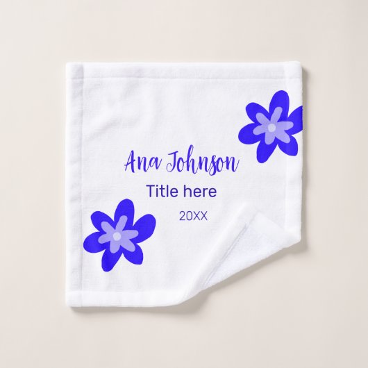 Blauwe bloem doodle naam titel jaar 20XX beroep Washandje (Wasdoekje)