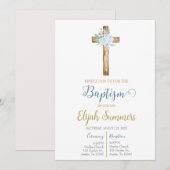 Blauwe bloem doop uitnodiging voor jongen (Voorkant / Achterkant)