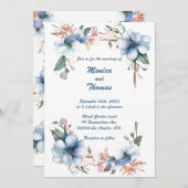 Blauwe Bloem Dubbele Persoonlijke Trouw Uitnodigin Kaart (Voorkant / Achterkant)