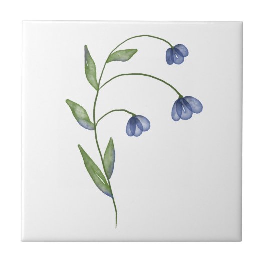 blauwe bloem eenvoudig  tegeltje (Voorkant)