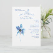 Blauwe Bloem Eerste Heilige Communie Uitnodiging (Staand voorkant)