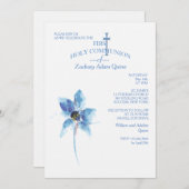 Blauwe Bloem Eerste Heilige Communie Uitnodiging (Voorkant / Achterkant)