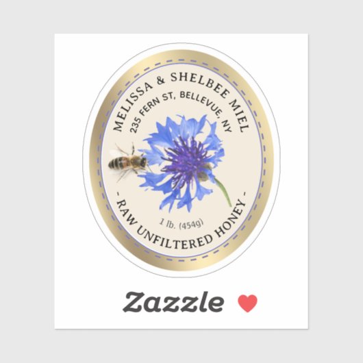 Blauwe bloem en Bee Waterdicht Label Gold Border (Vel)