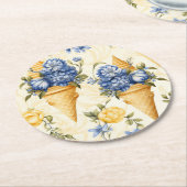 Blauwe bloem en ijs ronde kartonnen onderzetter (Gebogen)