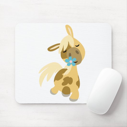 Blauwe bloem en Pony mousepad Muismat (Met muis)