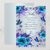 Blauwe bloem en vlinder bruidsmeisje kaart (Voorkant / Achterkant)