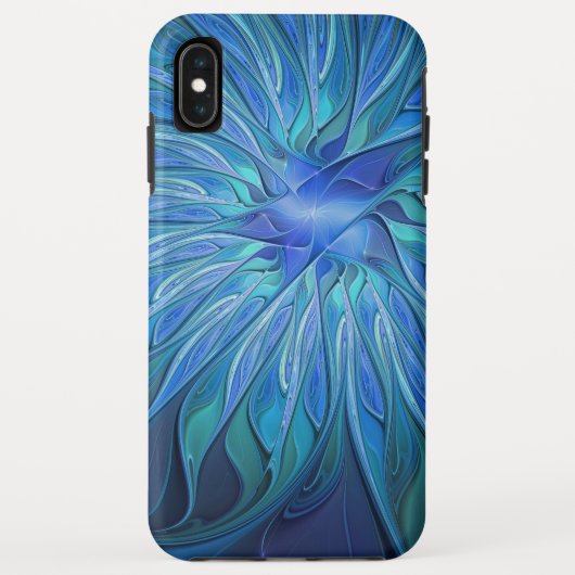 Blauwe Bloem Fantasie Patroon, Abstracte Fractale Case-Mate iPhone Case (Achterkant)