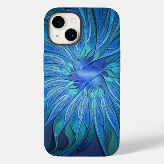 Blauwe Bloem Fantasie Patroon, Abstracte Fractale Case-Mate iPhone Case (Achterkant)