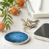 Blauwe Bloem Fantasie Patroon, Abstracte Fractale  Sleutelhanger (Zijkant)