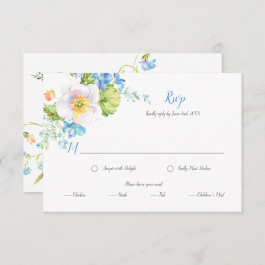 Blauwe Bloem Fantasy Bloem Maaltijdselectie RSVP (Voorkant / Achterkant)