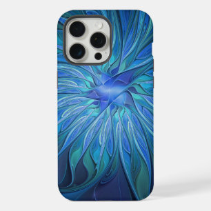 Blauwe Bloem Fantasy Patroon, Abstracte Fractale K iPhone 15 Pro Max Case