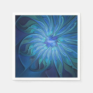 Blauwe Bloem Fantasy Patroon, Abstracte Fractale K Servet