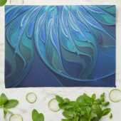 Blauwe Bloem Fantasy Patroon, Abstracte Fractale K Theedoek (Gevouwen)