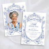 Blauwe Bloem Foto op Maat 70e Verjaardagsfeestje Kaart