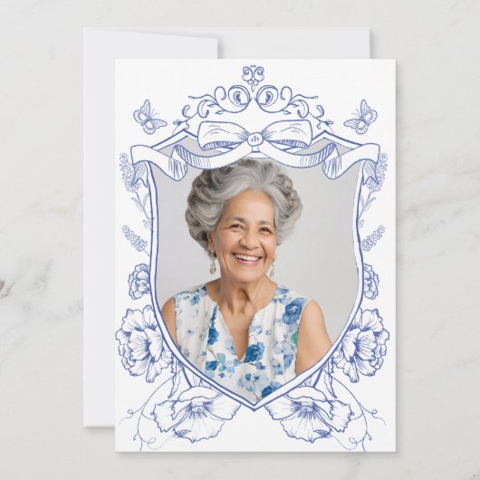 Blauwe Bloem Foto op Maat 70e Verjaardagsfeestje Kaart (Achterkant)