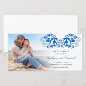  blauwe bloem foto slaat de datum op save the date (Voorkant / Achterkant)