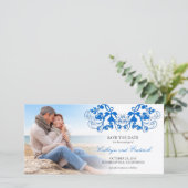 blauwe bloem foto slaat de datum op save the date (Staand voorkant)