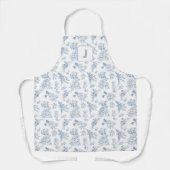Blauwe Bloem Franse Toile Maatwerk Monogram Schort (Voorkant)