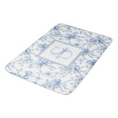 Blauwe Bloem Franse Toile Monogram Naam Badmat (Gekanteld)