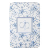 Blauwe Bloem Franse Toile Monogram Naam Badmat (Voorkant Verticaal)